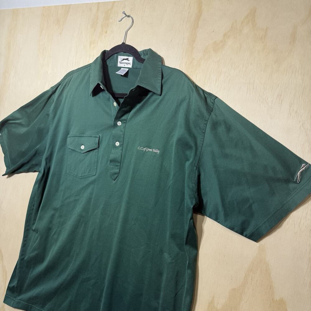 Slazenger Polo Shirt XL Green Cotton C.C. of Green Valley Golf Embroidered - Picture 2 of 9